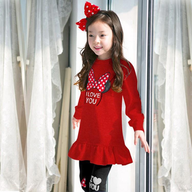 Set quần áo dài tay họa tiết chuột Minnie đáng yêu cho bé gái