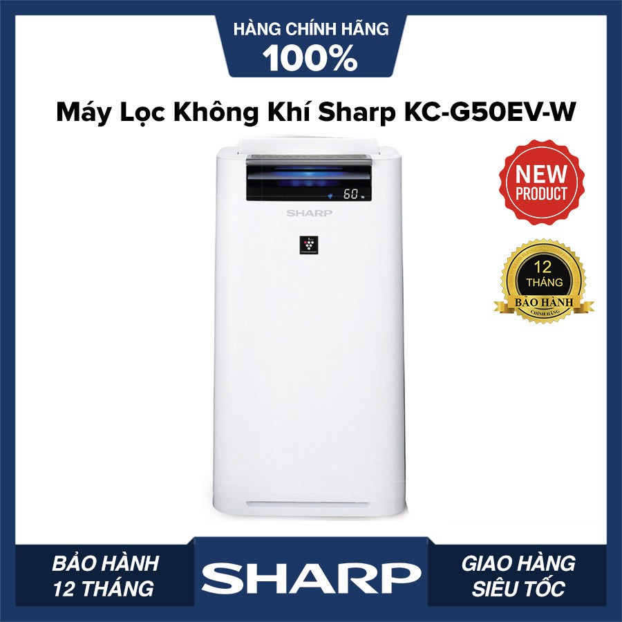 Máy Lọc Không Khí Và Tạo Ẩm Sharp KC-G50EV-W Dưới < 38M2, Lọc bụi PM2.5, Cảm biến 5 chế độ, Plasmacluster ion