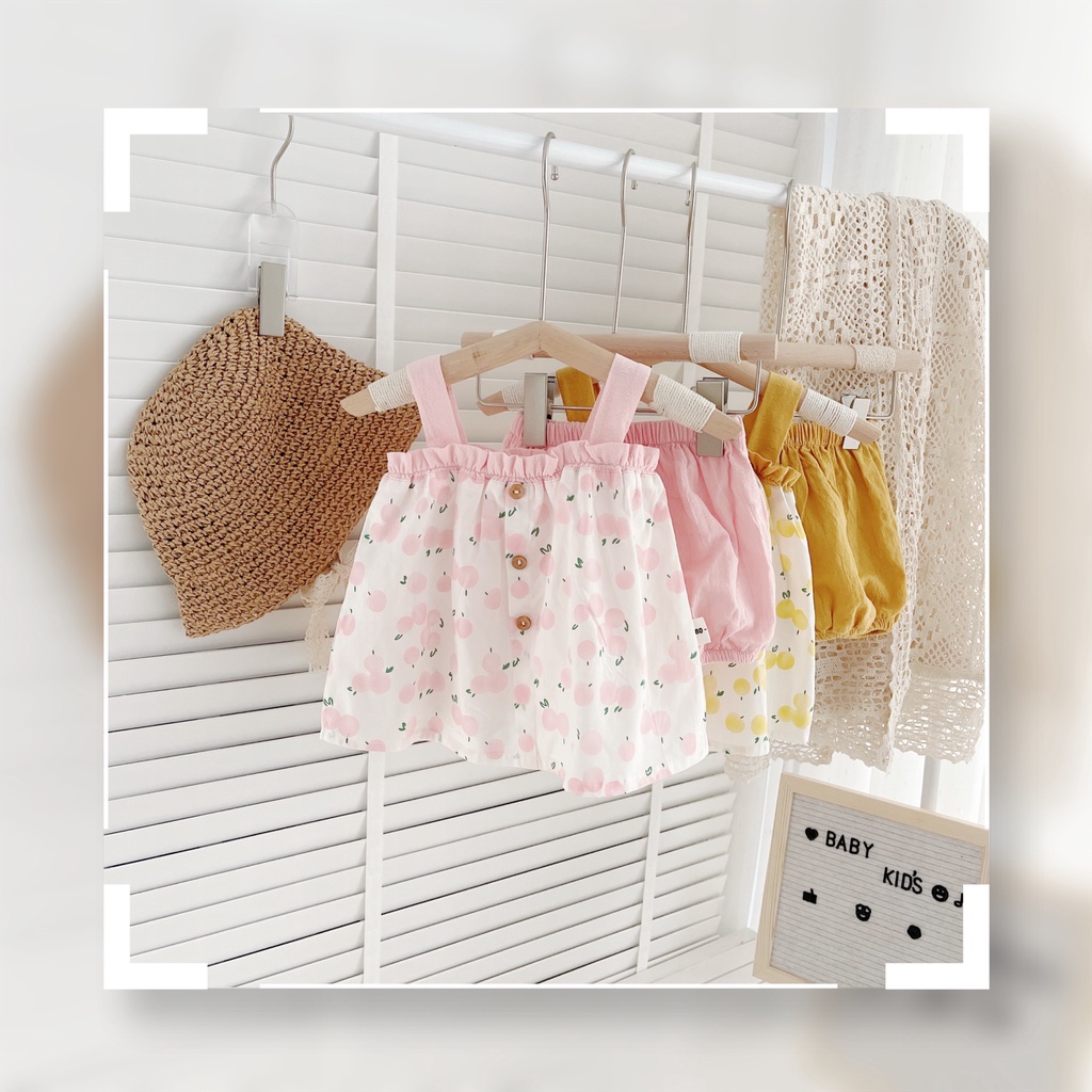 Bộ 2 dây cúc ngực cho bé gái 8-21kg- Chất thô mát (Bảng 3 màu)