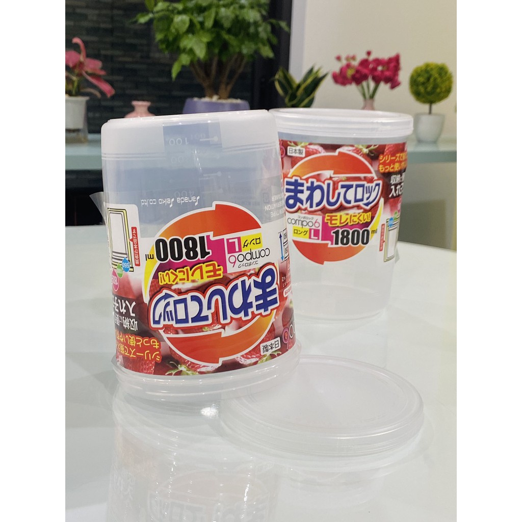 Hộp nhựa đựng thực phẩm, đồ khô dáng tròn nắp vặn Sanada Nội Địa Nhật Bản 1L và 1,8L