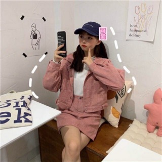SET ÁO CROP CHÂN VÁY NHUNG GÂN (KÈM HÌNH THẬT)