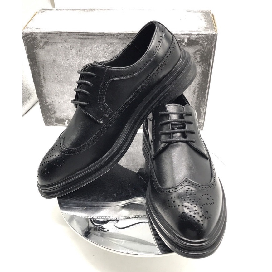 Giày Derby Wingtip da bò thật tăng chiều cao công sở CK028