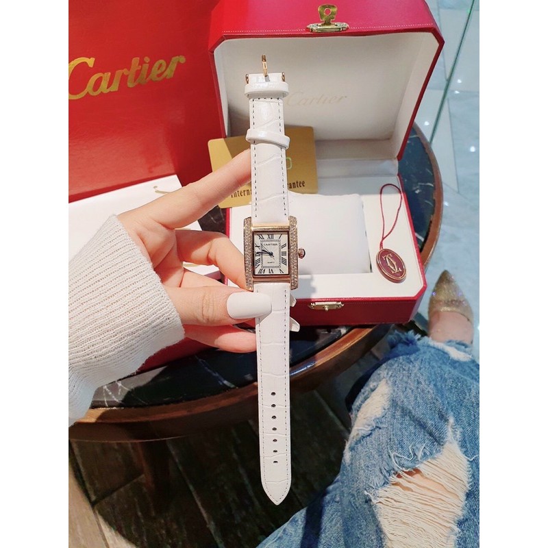 Đồng hồ nữ Catier Full màu Mặt chữ nhật Dây da Size25x27mm - Máy pin Bảo hành 6 tháng