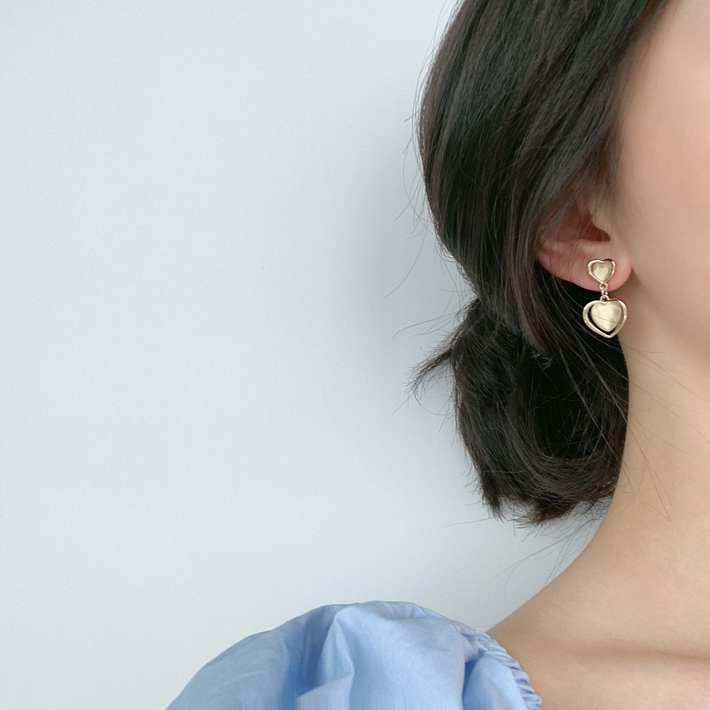 Bông tai hình trái tim đính đá mắt mèo đơn giản dành cho nữ