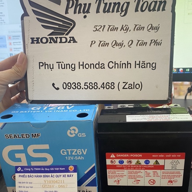 Bình ĐIỆN, BÌNH ẮC QUY GS GTZ6V  XE GA Honda, Yamaha