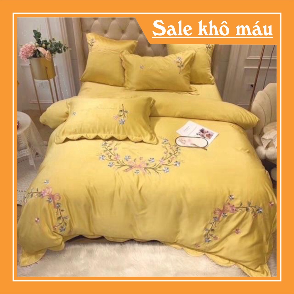 Bộ chăn ga giường tencel hoa lụa cao cấp 4 món miễn phí bo chun mọi kích thước | BigBuy360 - bigbuy360.vn