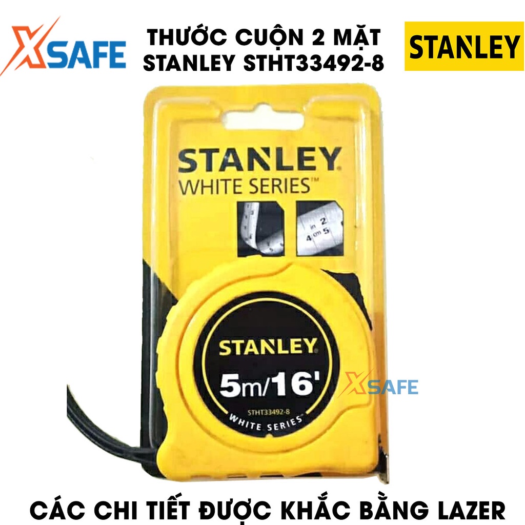 Thước cuộn STANLEY STHT33492-8 5mx19mm lưỡi thép dẻo Thước cuộn 2 mặt Stanley vỏ nhựa ABS bọc cao su bền bỉ