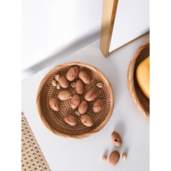 Bát mây tròn dáng thấp , đĩa mây đựng hoa quả bánh kẹo decor phòng Mây Tre Đan Thuỷ Khanh