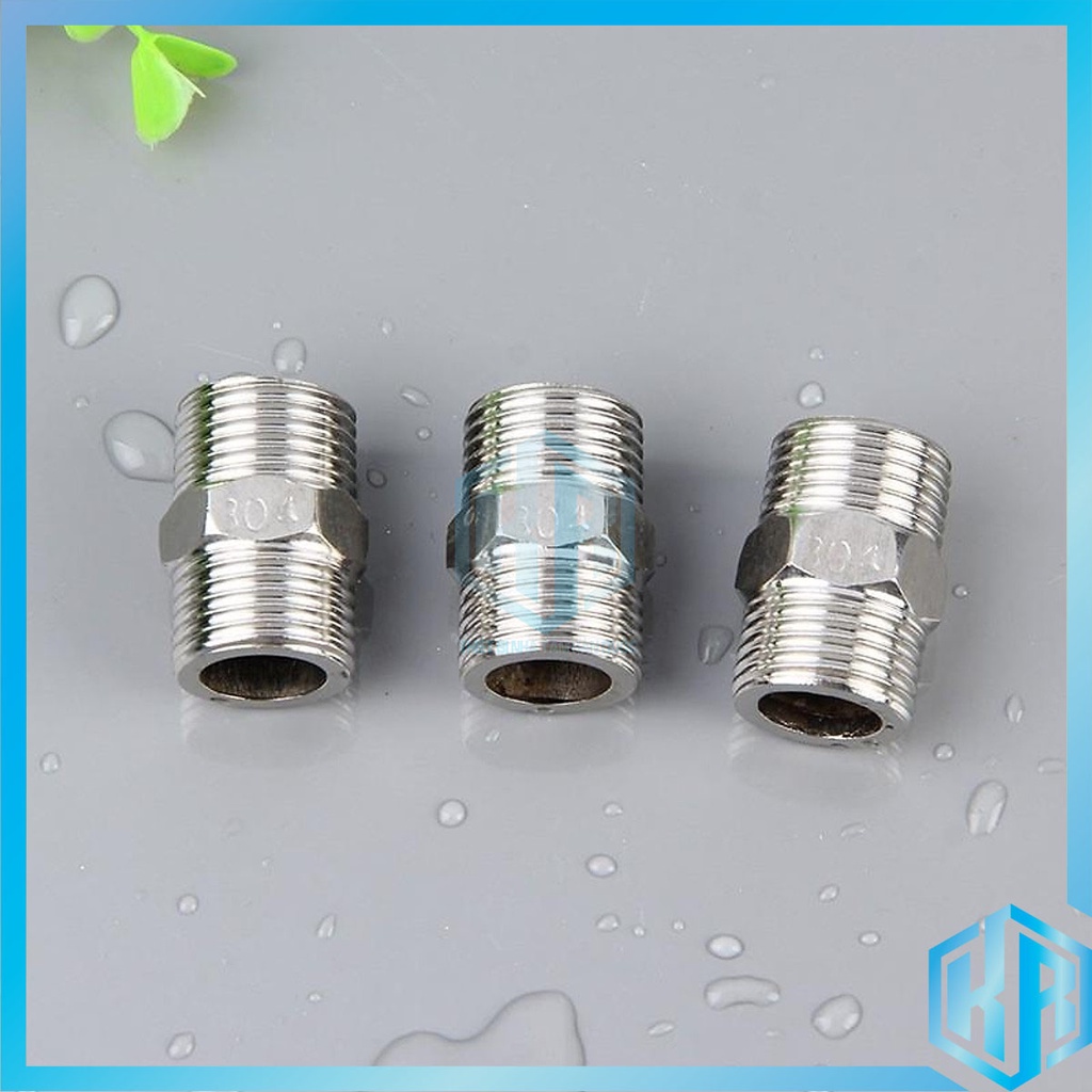 Kép Inox 304 Phi 21  nối 2 đầu ren ngoài Inox đúc - hàng bóng cao cấp