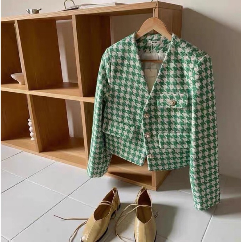 Áo khoá dạ tweed hoạ tiết ziczac BAM STORE