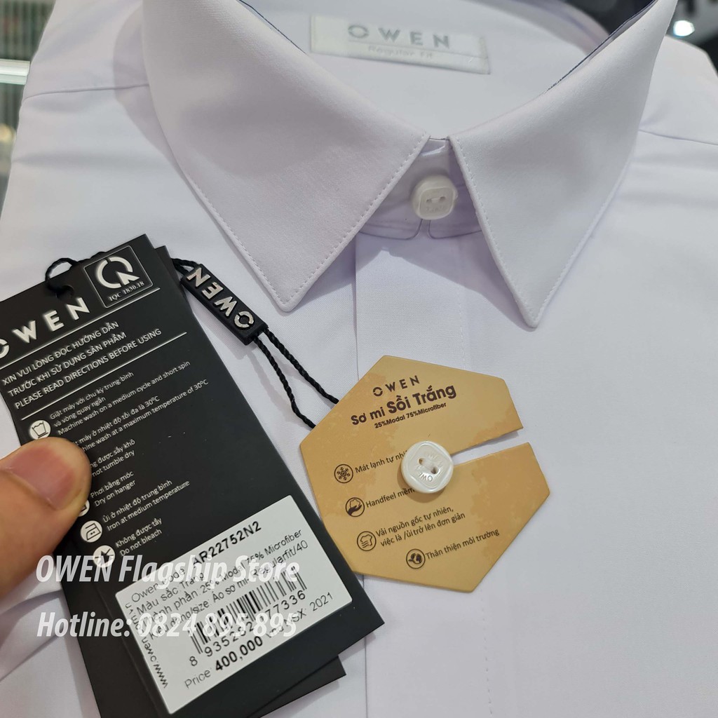 OWEN - (FREESHIP) Áo sơ mi trắng cộc tay dáng REGULAR (vạt tôm) sợi Sồi- Mã AR22752N2 - OWEN Flagship Store