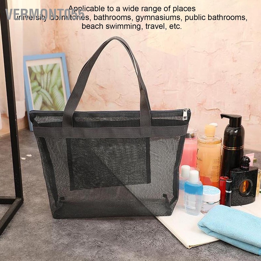 Vermont055 Túi xách tay đi biển trong mờ Đi vệ sinh tote để tắm Bơi màu đen
