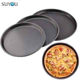 Khay nướng bánh pizza tròn bằn thép carbon màu đen chống dính chất lượng cao tiện lợi cho nhà bếp