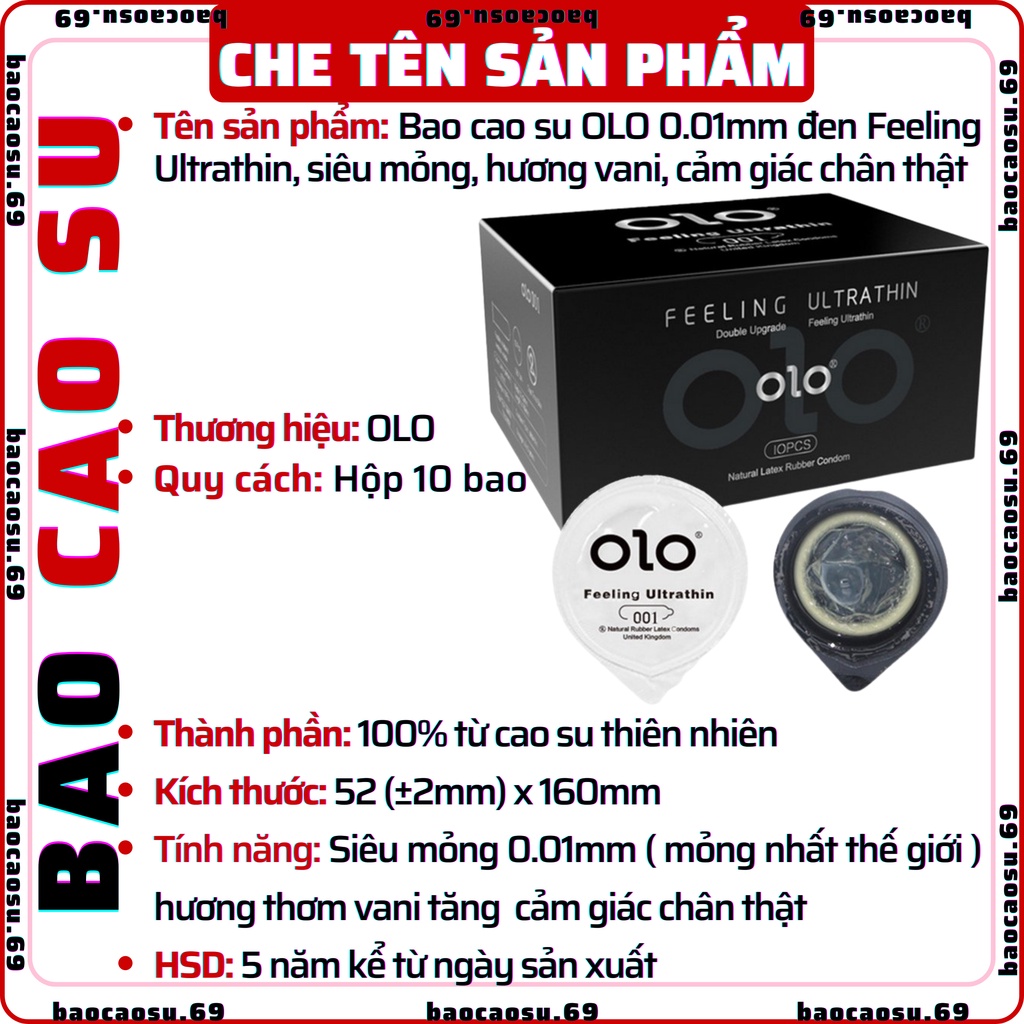 Bao cao su OLO 0.01mm Feeling Ultrathin hương vani siêu mỏng, ôm sát, siêu mỏng 0.01mm nhiều gel bôi trơn hộp 10 bao