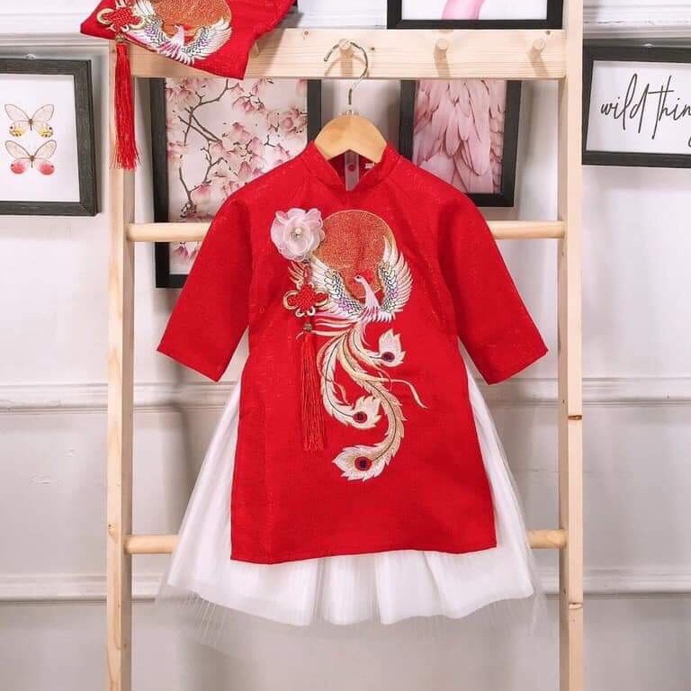 ÁO DÀI BÉ GÁI THÊU PHƯỢNG - AD-PHƯỢNG