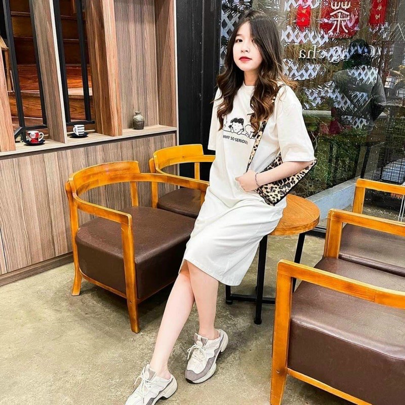 Đầm thun tay ngắn dáng suông dài qua gối [có ảnh thật]