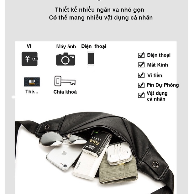 Túi bao tử nam da đẹp cao cấp PUKA túi đeo chéo nam chống nước thời trang giá rẻ unisex