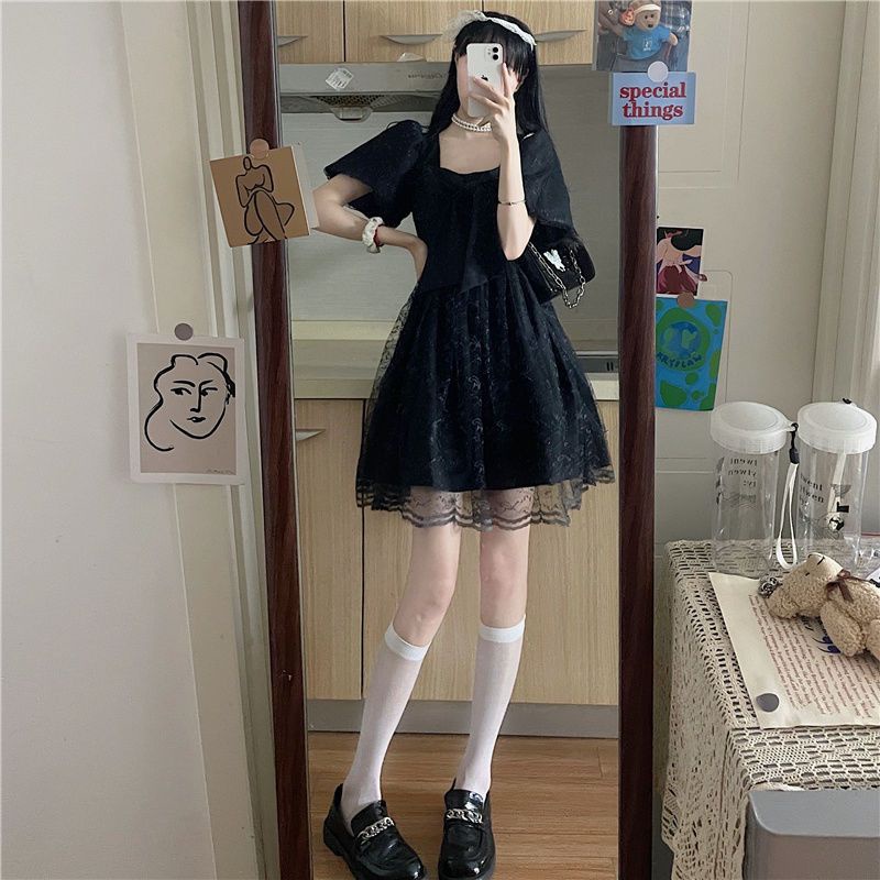 ❤Váy babydoll Đầm Tay Phồng Chiết Eo Phong Cách Retro Pháp Thời Trang Mùa Hè Xinh Xắn Cho Nữ