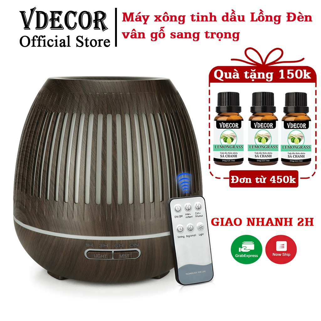 Máy khuếch tán tinh dầu vdecor đèn lồng có led đổi màu dung tích 500ml | Bảo hành 12 tháng 1 đổi 1 trong 14 ngày