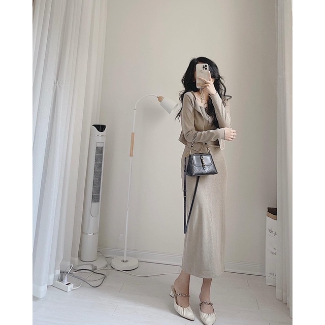 Set váy 2 dây và cdg len tăm