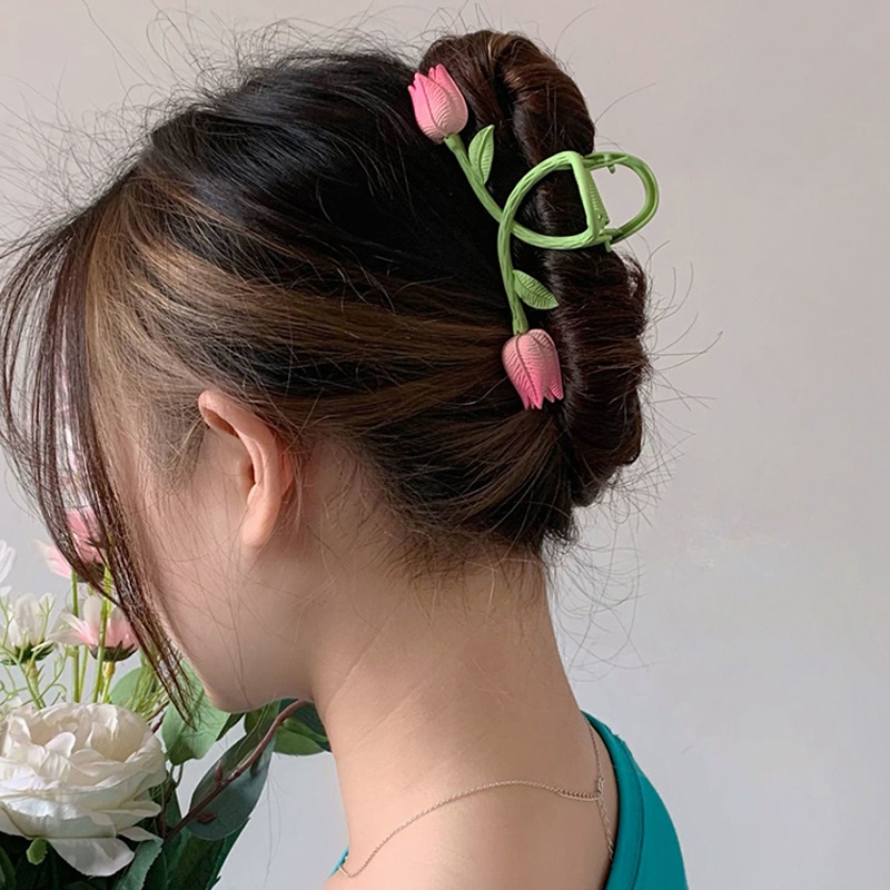 Kẹp Tóc Hình Hoa Tulip/Cá Mập Đơn Giản Xinh Xắn Phong Cách Hàn Quốc Cho Nữ