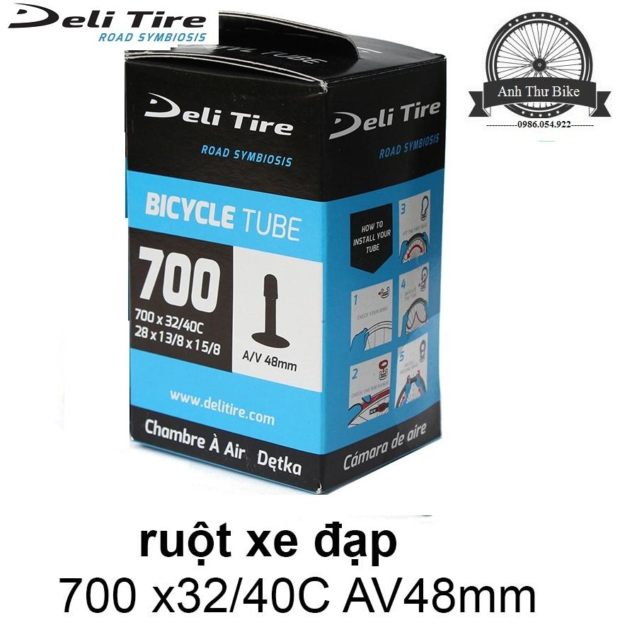 Ruột xe đạp Deli Tire 700x32 40c 48mm Van Mỹ - Van xe máy