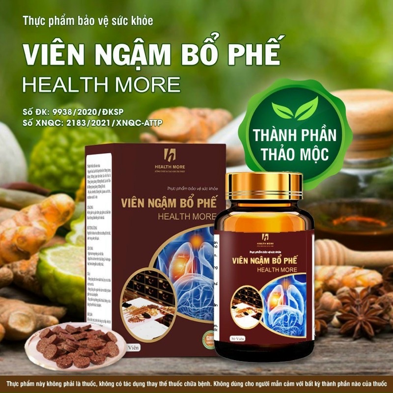 Viên Ngậm Bổ Phế HEALTH MORE - Hỗ Trợ Giảm Ho, Long Đờm, Đau Rát Họng viên ngậm 30 viên