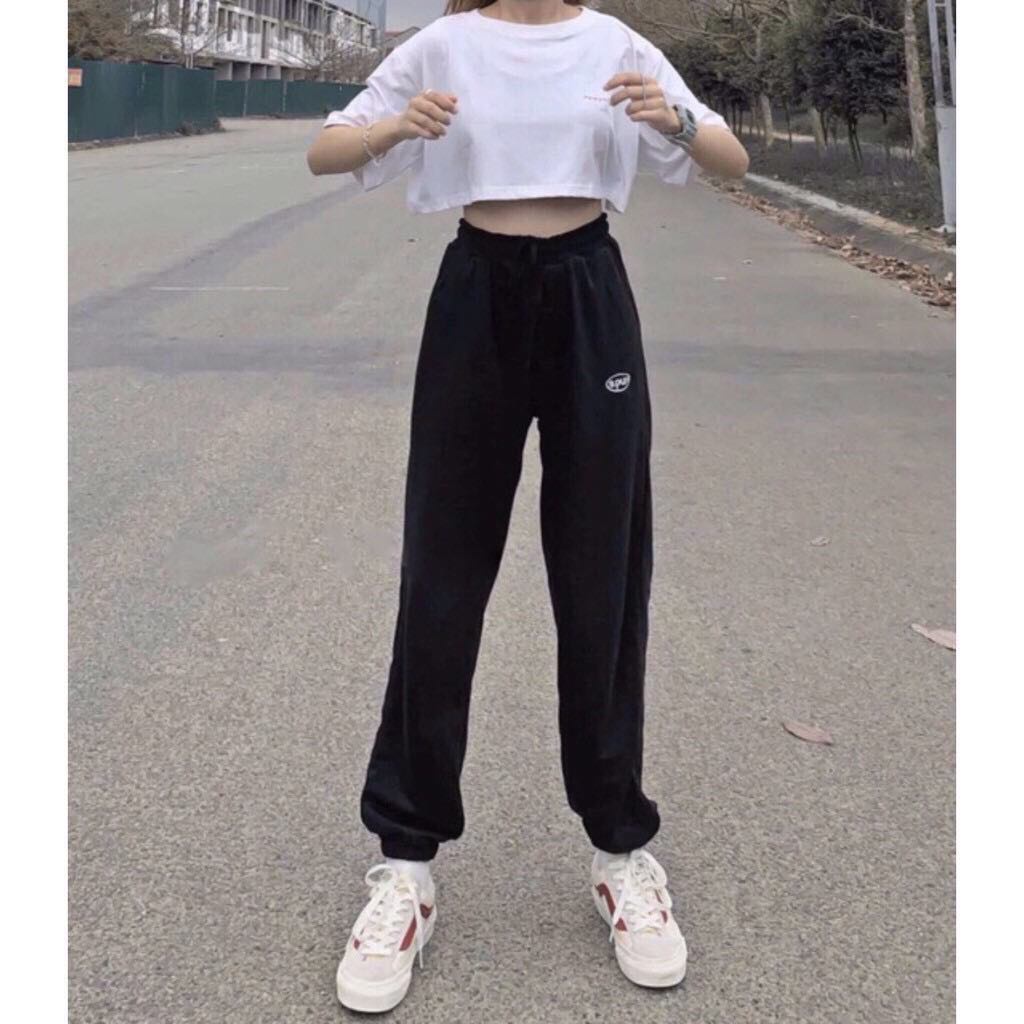 Quần Jogger Nỉ thêu Spun AMIHOUSE Ulzzang Unisex cả Nam và Nữ_Quần ống rộng bo gấu_Quần jogger ống rộng