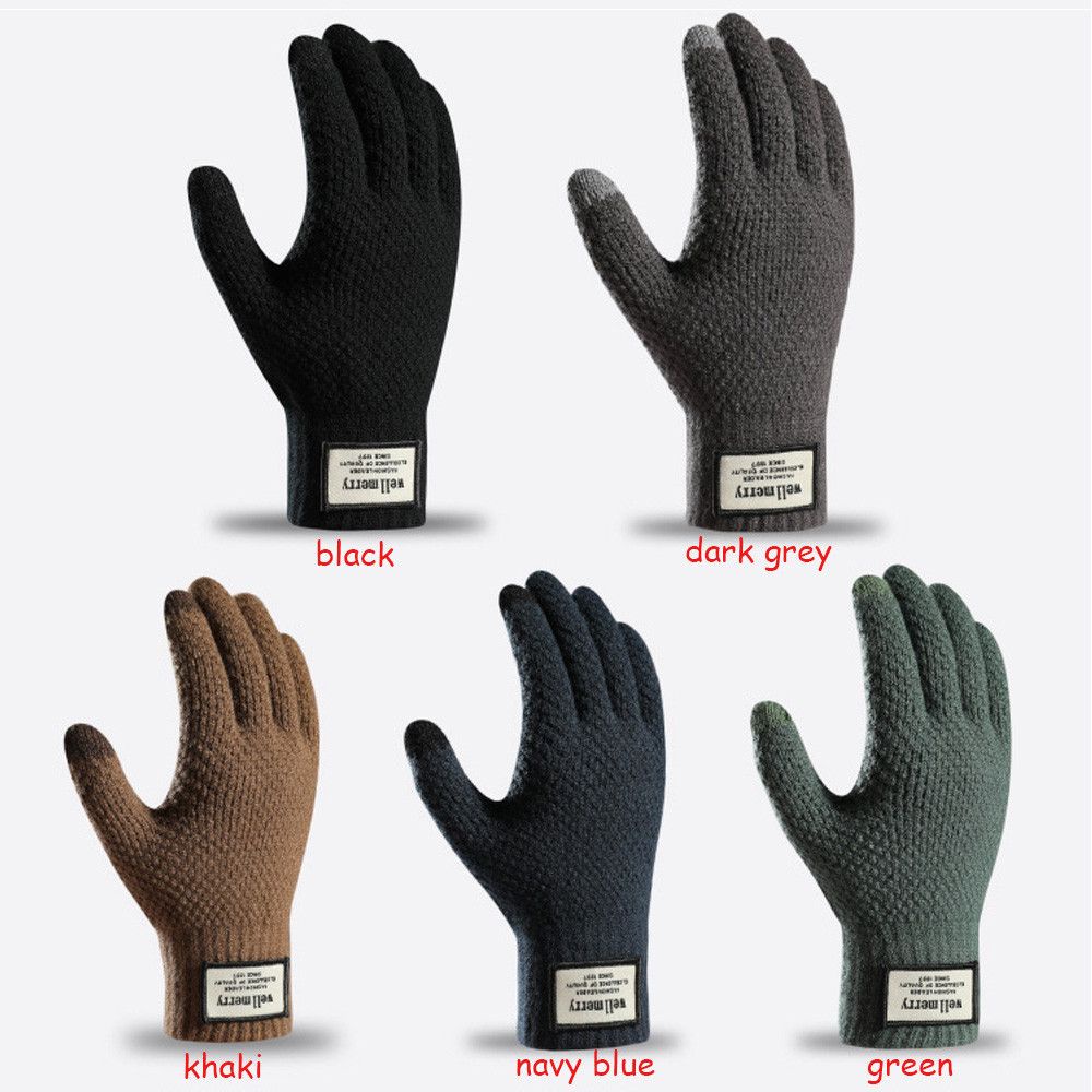 Găng tay len cashmere dệt kim dày màu trơn có thể dùng màn hình cảm ứng giữ ấm mùa thu đông cho nam