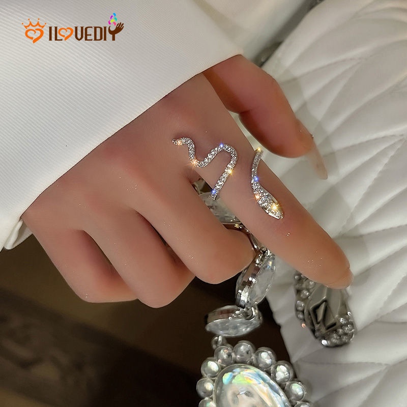 Nhẫn Hở Hình Rắn Đính Đá Zircon Sang Trọng Cổ Điển Có Thể Điều Chỉnh Cho Nam Nữ
