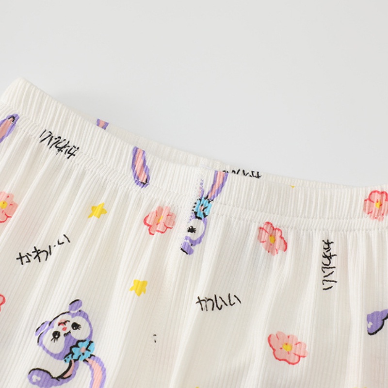 Bộ Đồ Ngủ Tay Ngắn + Quần short Bằng  Nguyên Chất In Họa Tiết Hoạt Hình Phong Cách Hàn Quốc Dễ Thương Dành Cho Bé Gái 1-7 Tuổi