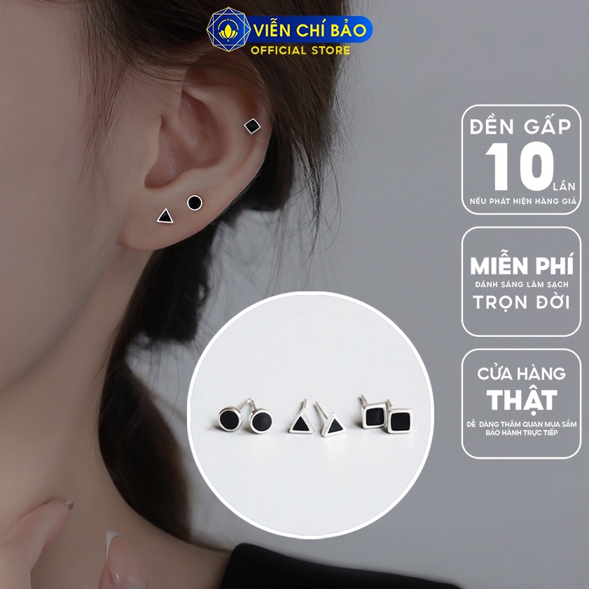 Bông tai bạc nữ đá đen nhiều hình dạng chất liệu bạc 925 thời trang phụ kiện trang sức nữ Viễn Chí Bảo B400757