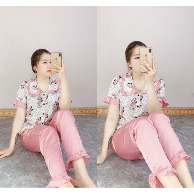 BỘ PIJAMA LỤA BÈO HÌNH ÁO CỘC QUẦN DÀI