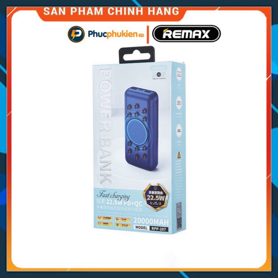 TỐT NHẤT Sạc dự phòng không dây 20000mah chính hãng Remax RPP 207 sạc không dây 15w và 3 cổng sạc nhanh iPhone 20w Phúc