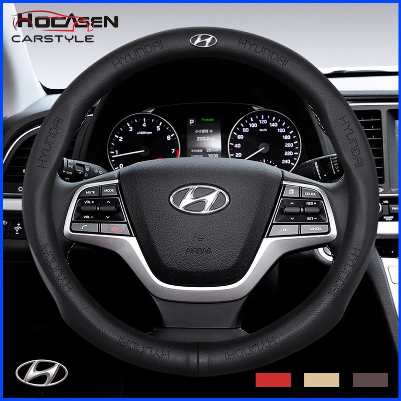 Vỏ bọc vô lăng bằng da bò chuyên dụng cho xe Hyundai Elantra i10 i30 Tucson Ioniq Santa Fe Atos Kona Getz super red Vô Lăng Xe Ô tô IX35 IX45
