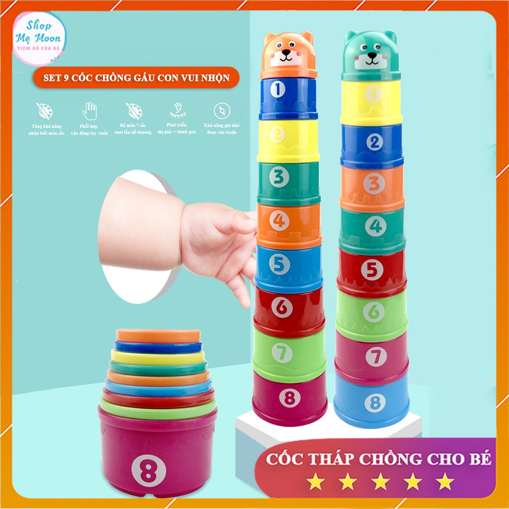 Set 9 Cốc Tháp Chồng cho bé học chữ cái và nhận biết màu sắc - Đồ Chơi Giáo Dục Cho Bé