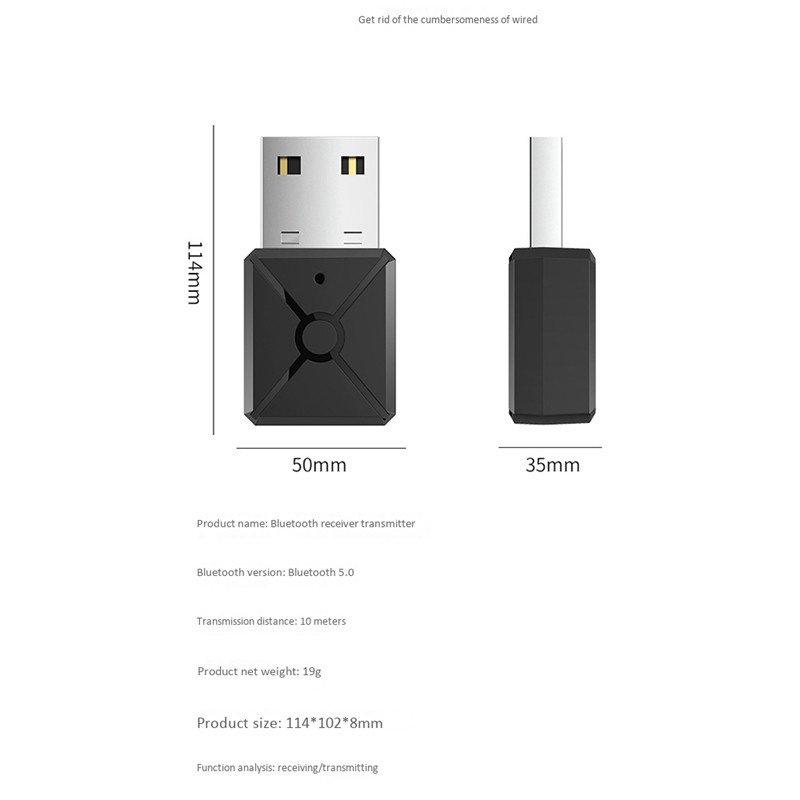 USB Bluetooth 5.0 Wireless Audio Transmitting and Receiving Adapter