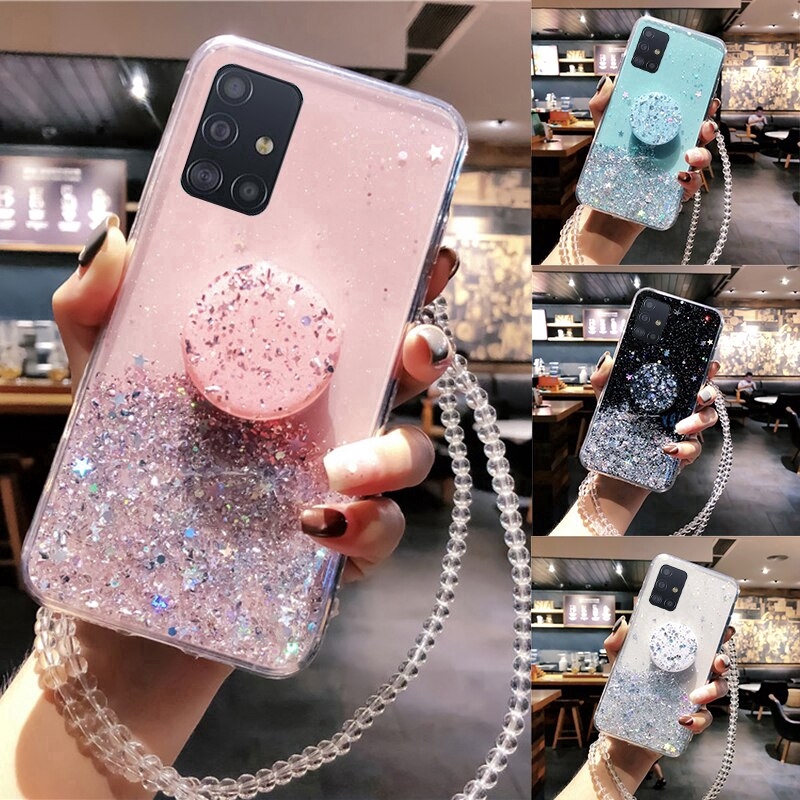 Ốp Điện Thoại Tpu Kim Tuyến Sao Lấp Lánh Có Khuyên Đeo Samsung A13 A23 A33 A53 A73 5G A54 A34 A14 LTE 4G 5G