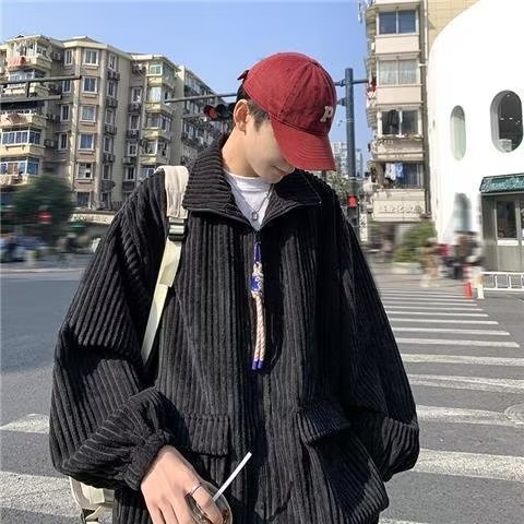 Áo Khoác Cổ Đứng Nhiều Túi Màu Trơn Phối Khóa Kéo Phong Cách Đường Phố Hàn Quốc Cá Tính Cho Nam