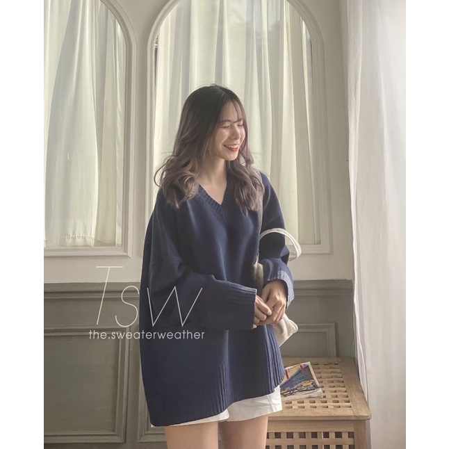 Áo len cổ v oversize AL8