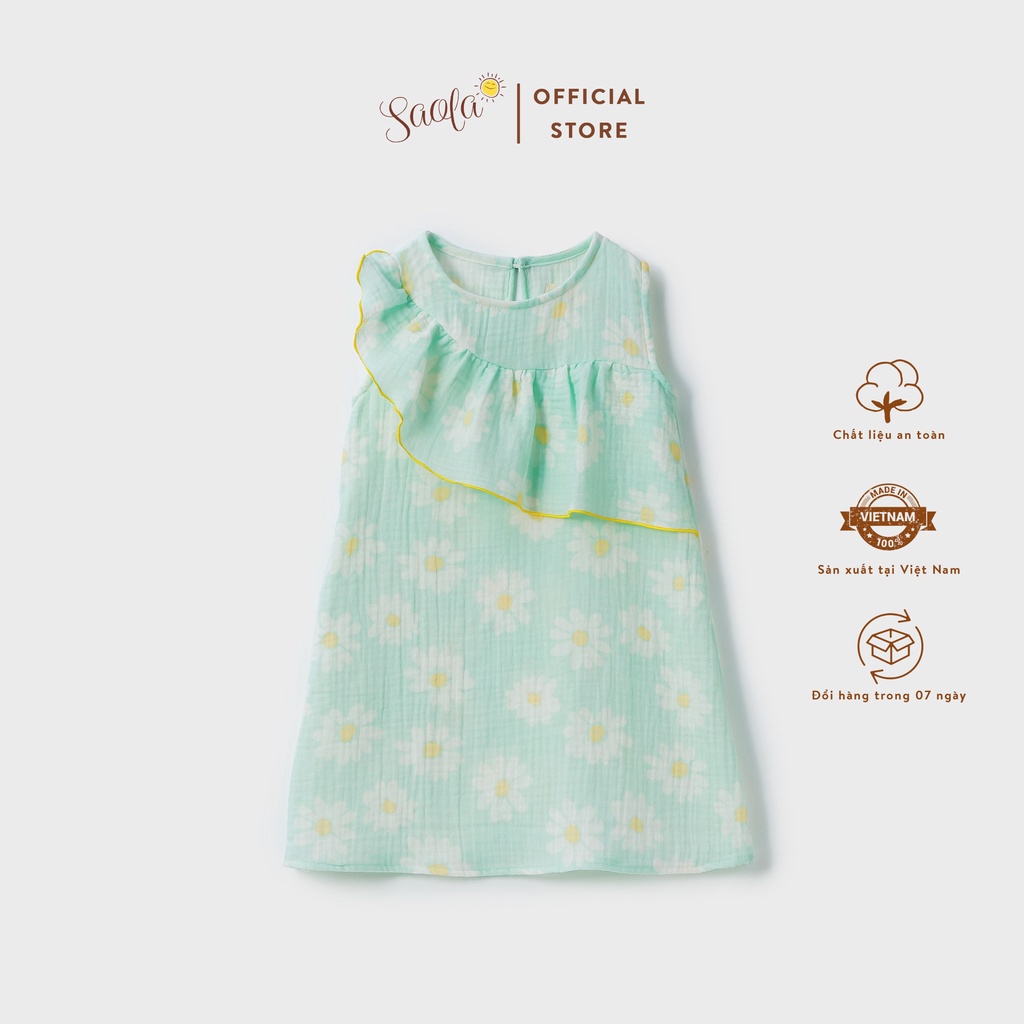 Đầm/ Váy Bé Gái Cổ Tròn Phối Bèo Trước Ngực Chất Liệu Muslin Thoáng Mát - LUNA DRESS - DRM024 - SAOLA KIDS CLOTHING