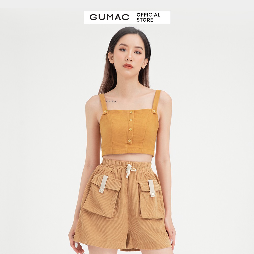 [Mã WABRGU72 giảm 10% tối đa 50k đơn 250k] Quần short nữ phối túi hộp GUMAC màu nâu đủ size, phong cách năng động QB427