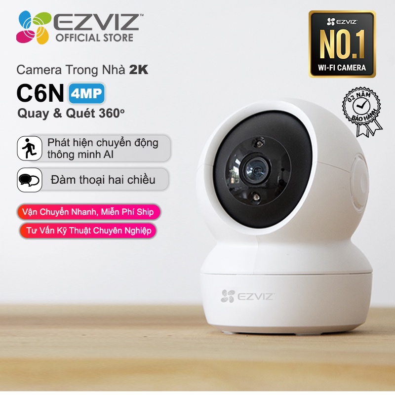 Camera WI-FI Trong nhà EZVIZ C6N 4MP, Smart IR Quan Sát Ban Đêm 10m, Đàm Thoại 2 Chiều, Theo Chuyển Động Thông Minh