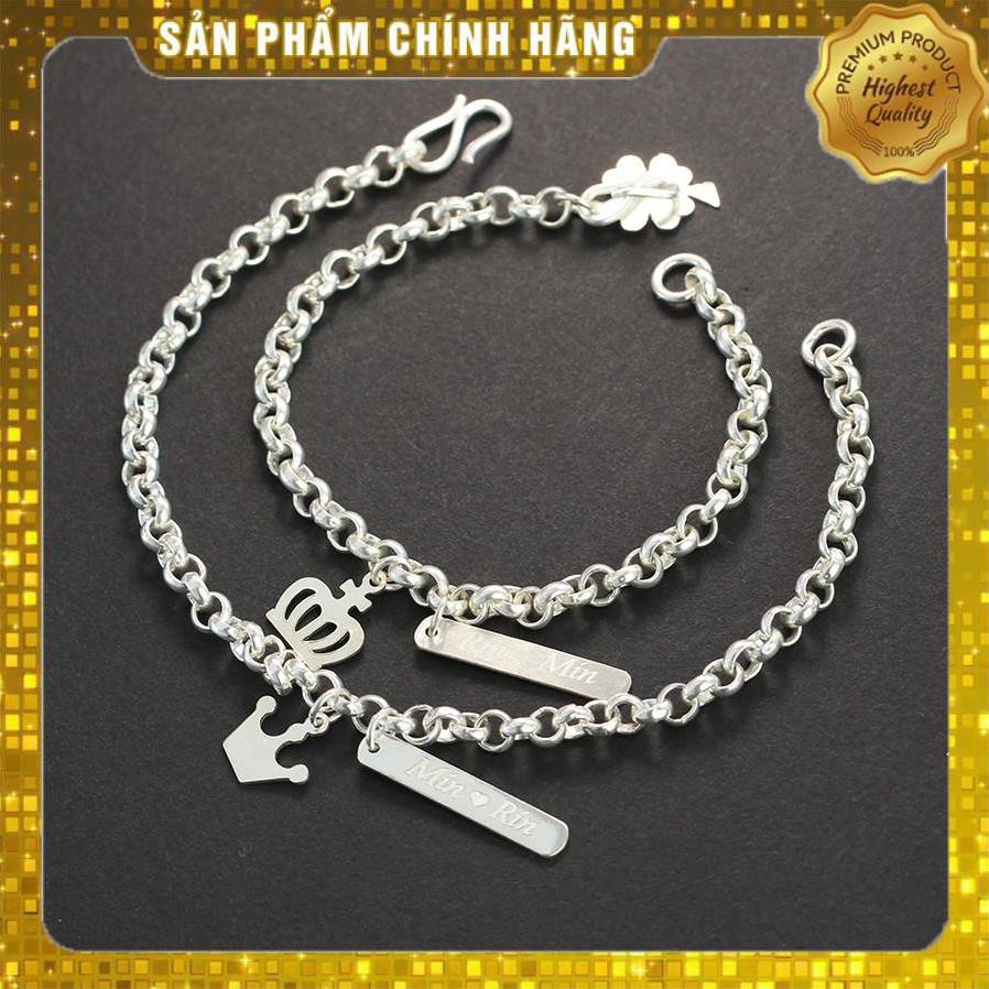 Lắc tay đôi bạc, vòng tay cặp bạc hình King - Queen khắc tên theo yêu cầu