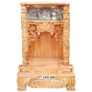 Bàn thờ thần tài ông địa gỗ xoan ngang 56cm quỳ trụ hộp đèn