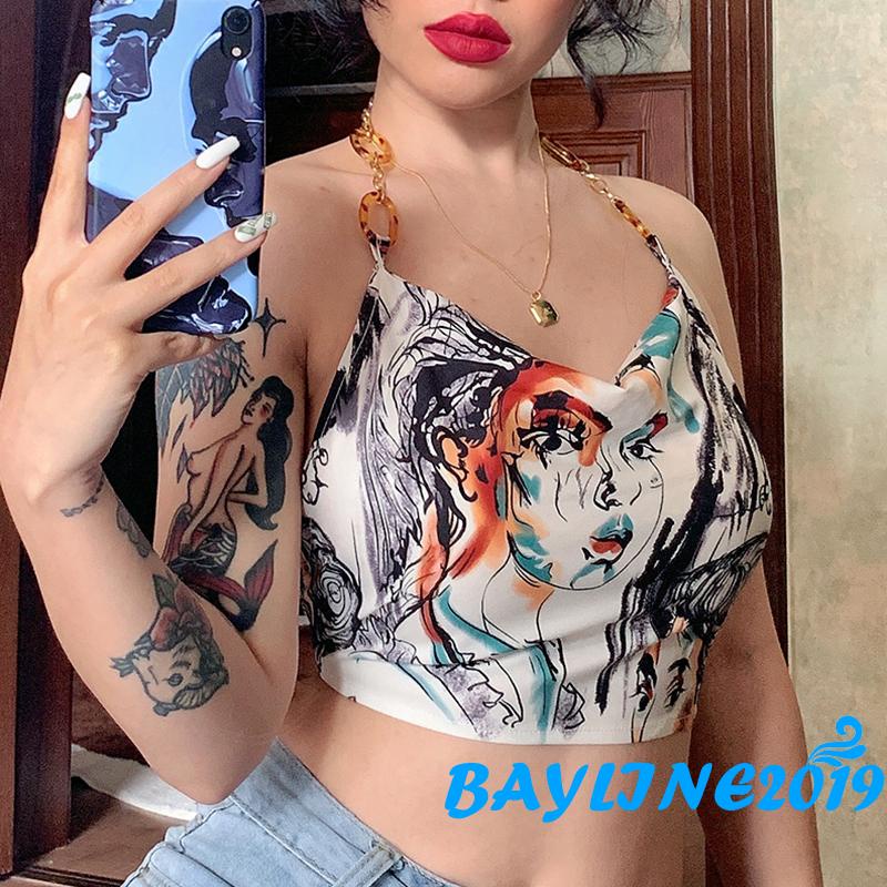 Áo Croptop Cổ Yếm Cột Dây In Họa Tiết Nhân Vật Thời Trang Mùa Hè Cho Nữ