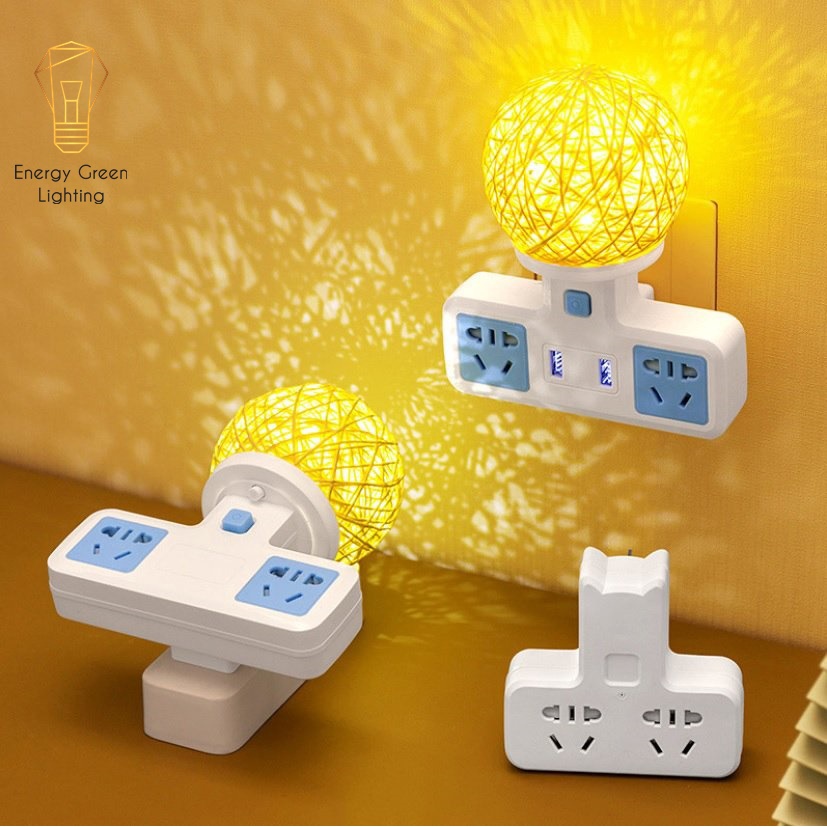 Ổ Cắm Điện Đa Năng - Đèn Ngủ Cầu Mây Energy Green Lighting - 2 Cổng USB , Ổ Chịu Tải 2500W, Chống Cháy Nổ