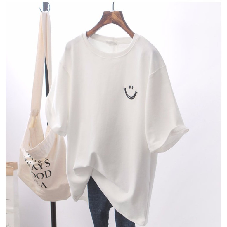 ÁO THUN UNISEX - THÊU HÌNH MẶT CƯỜI - HÀN QUỐC FORM RỘNG - HÀNG NHẬP QC