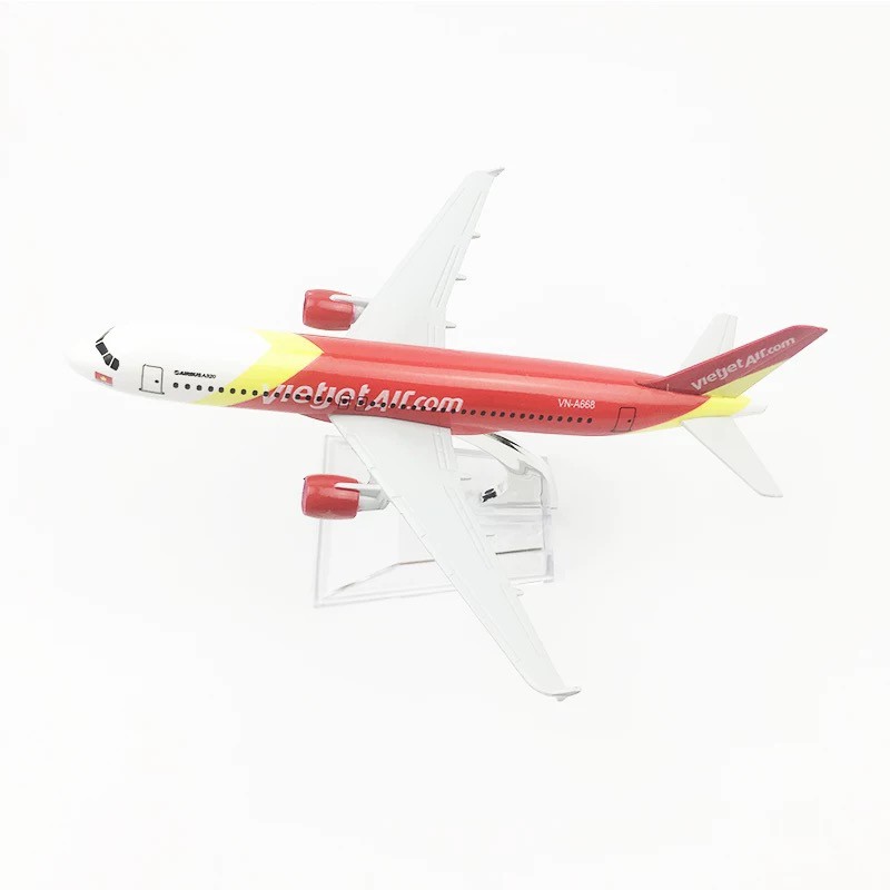 MÁY BAY MÔ HÌNH VIETJET A320, CHẤT LIỆU KIM LOẠI 16cm