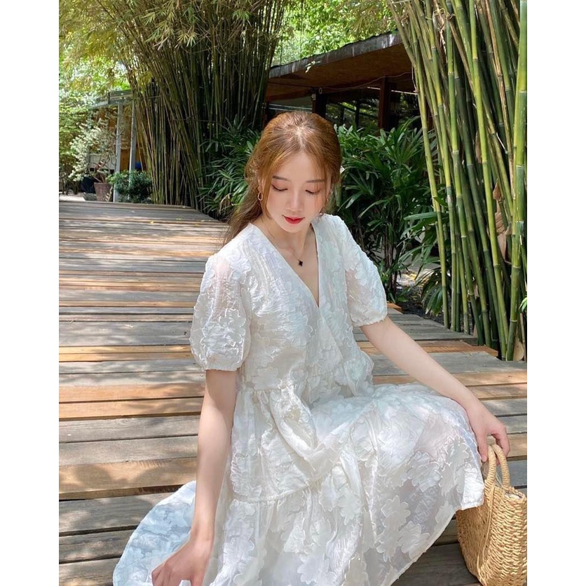Đầm babydoll ren hoa cổ V dáng xòe xinh xắn TL135